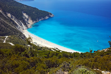 Panoramic view of Myrtos Beach, Kefalonia, Ionian Islands, Greece