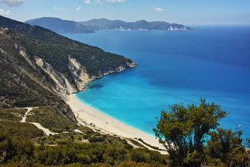 Amazing panorama of Myrtos Beach, Kefalonia, Ionian Islands, Greece