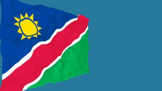 Flag of Namibia. Official Namibia flag. Isolated waving Namibia national flag on blue background.
