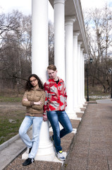 Fototapeta premium Teens near columns
