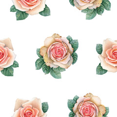 Panele Szklane  Ilustracja akwarela kwiaty róży. Jednolity wzór