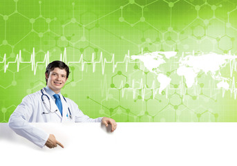 Doctor with banner