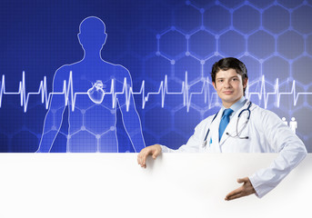 Doctor with banner