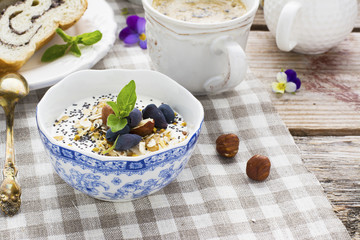 Healthy breakfast - yogurt with muesli