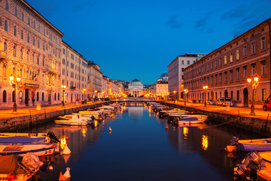 Trieste, Italy. Church of St. Antonio Thaumaturgo with Grand Canal