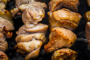 Shashlik-Meat baked on a skewer over hot coals.