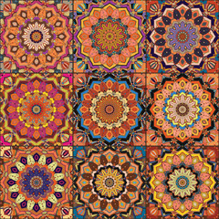 Orange Square Tile Boho Pattern