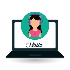 Music design. laptop icon.  White background , vector