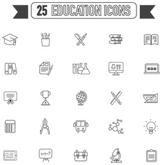 Flat line silhouette education and subject tool equipment sign and symbol icon collection set, create by vector
