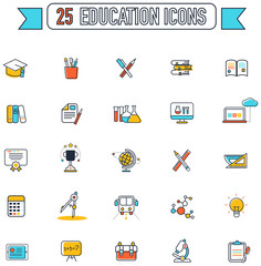 Flat line color education and subject tool equipment sign and symbol icon collection set, create by vector

