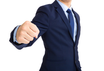 Businessman showing punch gesture
