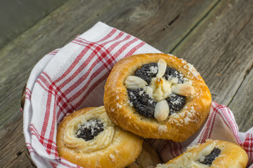 Detail on a Czech Traditional Poppy Pie with Almond, Curd and Pl