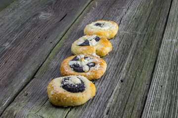 Czech Traditional Poppy Pie with Almond, Curd and Plum Jam on ol