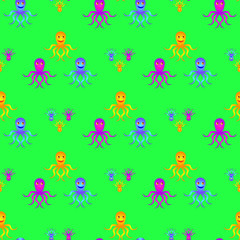 Vector octopus background in violet, blue and orange colors