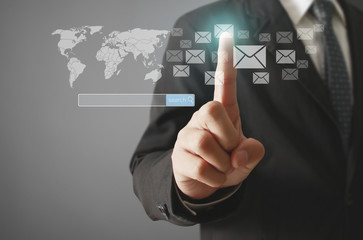 touching virtual icon  social network