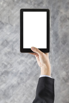 businessman hand holding digital tablet