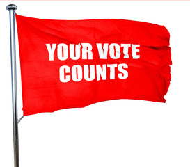 your vote counts, 3D rendering, a red waving flag