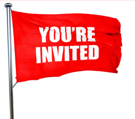 you are invited, 3D rendering, a red waving flag