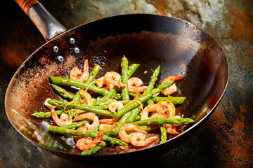 Gourmet prawn and asparagus seafood appetizer