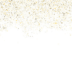 Naklejka premium Golden glitter shine texture on a white background. Golden explosion of Confetti. Golden abstract particles on a light background. Isolated Holiday Design elements. Vector illustration.