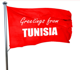 Greetings from tunisia, 3D rendering, a red waving flag