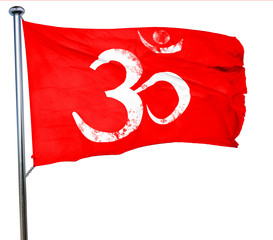 Om sign icon, 3D rendering, a red waving flag