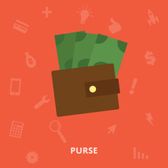 Purse with money icon flat abstract isolated vector illustration