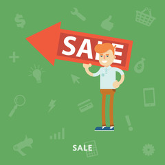 Man rejoices sale flat abstract isolated vector illustration