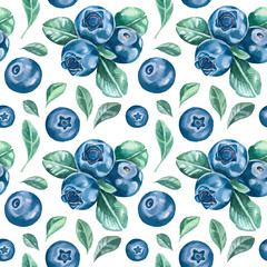 Watercolor seamless blueberry pattern