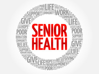 Senior health word cloud collage, concept background