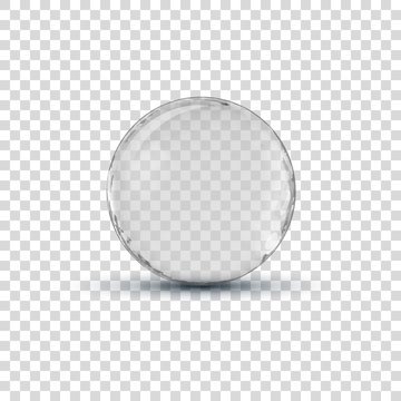 Big white transparent glass sphere ball with glares and shadow