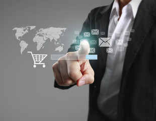 touching virtual icon  social network