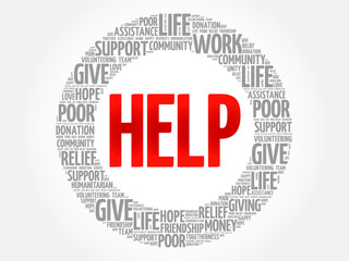 HELP word cloud collage, concept background