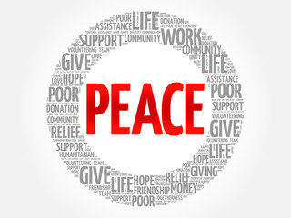 PEACE word cloud collage, concept background