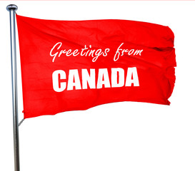 Greetings from canada, 3D rendering, a red waving flag