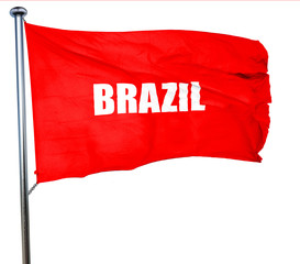 Greetings from brazil, 3D rendering, a red waving flag