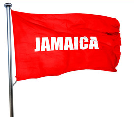 Greetings from jamaica, 3D rendering, a red waving flag