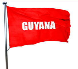 Greetings from guyana, 3D rendering, a red waving flag