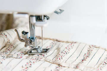 Sewing machine with fabric