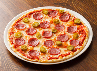 pizza on wood background