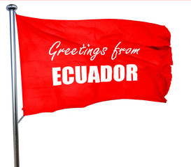 Greetings from ecuador, 3D rendering, a red waving flag