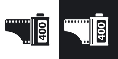 Camera film roll icon, vector. Two-tone version on black and white background