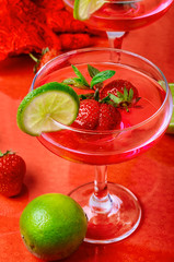 wine with strawberries and lime