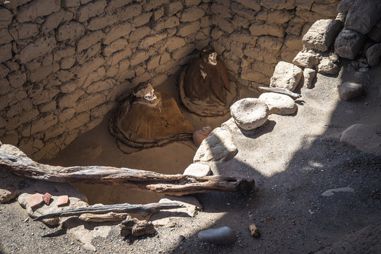 Chauchilla Cemetery with prehispanic mummies, Nazca desert, Peru