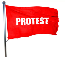 protest, 3D rendering, a red waving flag