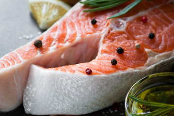 Raw salmon steak