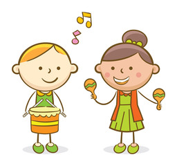 Kids Playing Drum and Trombone