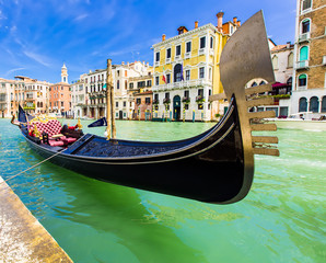 Fototapeta na wymiar Tourists travel on gondolas at canal Venice, Italy . Gondola tri