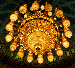 in oman muscat old mosque and the antique glass  chandelier