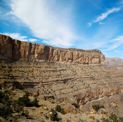 Fototapeta premium in oman the old mountain gorge and canyon the deep cloudy sky